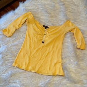 Playboy vintage yellow waffle off shoulder top size medium